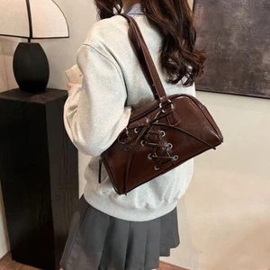 PU Leather Women's Satchel Hobo Bag Y2K Shoulder Bag Simple Handbag - Picture 1 of 18