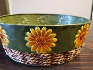 Yellow Daisy Green Metal Basket - Picture 1 of 7