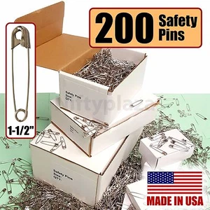 NiftyPlaza Large Safety Pins - 200 Pack -  Size 1-1/2", Heavy Duty, FREE SHIP - Picture 1 of 12