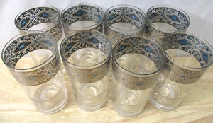 8er Set Culver Longdrinkgläser MCM Sorrent Streifen Silber & Blau Unvollkommen - Bild 1 von 11