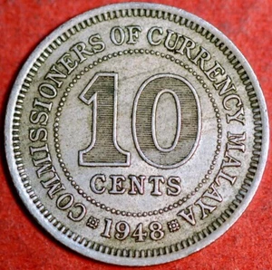 Malaya 10 Cents 1948 George VI KM# 8 - Picture 1 of 2