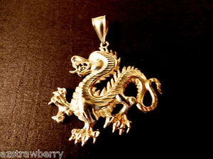 Whimsical Sterling Silver 925 diamond cut signed large Dragon Pendant slide - Picture 1 of 8