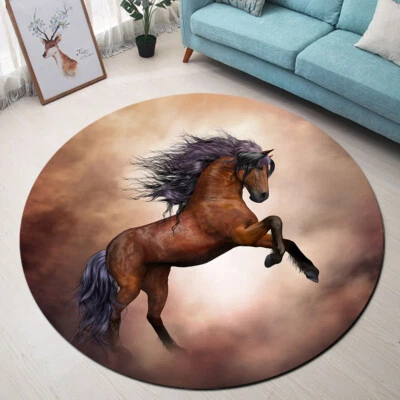 Brown Strong Horse Round Floor Yoga Mat Living Room Carpet Kids Play Area Rugs - Image 1 of 4