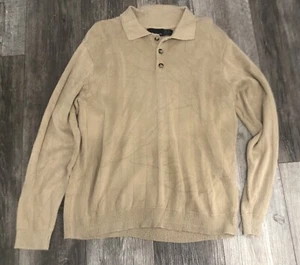 Vintage Bill Blass Sweater Mens L Tan Henley 100% Cotton Knit Made in USA - Picture 1 of 4