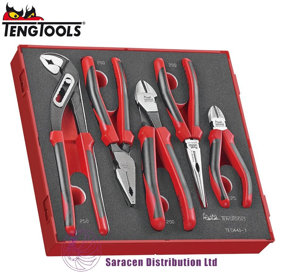 TENG 5 PIECE TPR GRIP PLIERS SET IN FOAM & CASE - TED441-T - Image 1 of 1