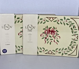 New (4) Lenox Holiday Holly Christmas Hardboard Placemats England Vintage - Picture 1 of 10