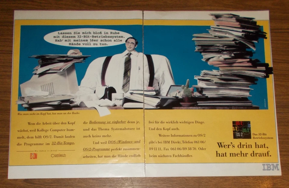 Seltene Werbung IBM OS/2 - Wer's drin hat, hat mehr drauf #2 1994 - Bild 1 von 1
