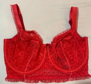M&S BOUTIQUE ANNA LACE UNDERWIRED NON PADDED LONGLINE BALCONY BRA In RED 34D - Picture 1 of 12