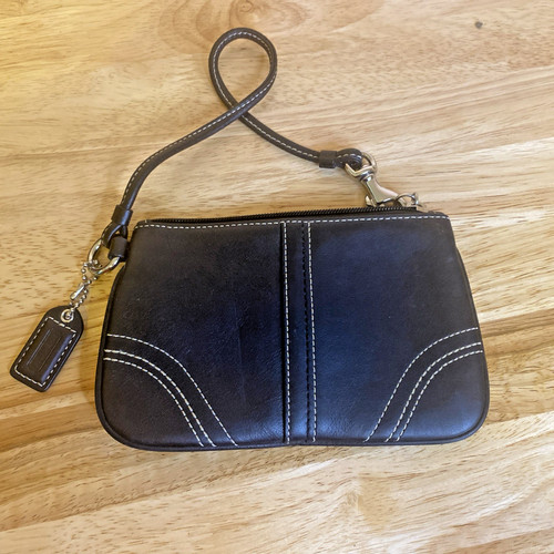 Coach Mini Portamonete da Polso in Pelle con Punti Nero Bianco e Zip