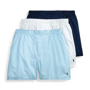 Paquete de 3 boxers de algodón de ajuste clásico Polo Ralph Lauren para hombre (pequeños, azules/blancos) $45 - Imagen 1 de 1