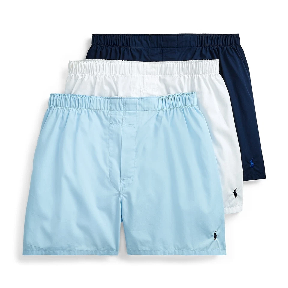 Paquete de 3 boxers de algodón de ajuste clásico Polo Ralph Lauren para hombre (pequeños, azules/blancos) $45 Foto 1 de 1