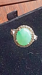 Genuine Light Green 5.75ct Jadeite Jade (Type A) 925 Silver Ring SIZE Adjustable - Picture 1 of 12