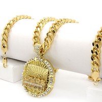 Men Hip Hop 14k Gold Plated Last Supper CZ Pendant 30" Cuban Link Chain