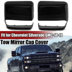 For 2014 2015-2019 Chevy Silverado GMC Sierra Gloss Black Tow Mirror Cap Cover - Picture 1 of 11