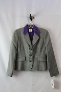 NWT Harve Benard Women's Gray/Purple Pinstripe Wool Blazer SZ 4P
