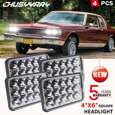 4pcs Fit Mercury Cougar Marquis 1977-1986 4x6'' inch LED Headlights Hi/Lo Beam - Image 1 of 4