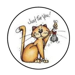 48 CAT MOUSE THANK YOU ENVELOPE SEALS LABELS STICKERS 1.2" ROUND - Picture 1 of 1