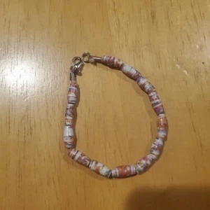 Braided Hemp Bracelet With Homemade Paper Beads - Picture 1 of 1