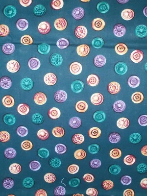 Vintage CRANSTON Fabric Length - Green/Purple/Gold Buttons - 1 Yd -NOS - Image 1 of 2