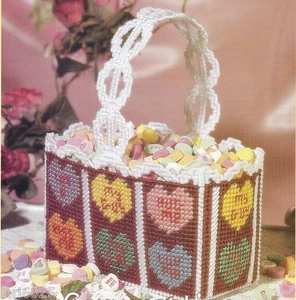 **CONVERSATION HEARTS BASKET & HEART WREATH TO STITCH**PLASTIC CANVAS PATTERN** - Picture 1 of 1