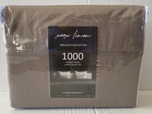 Xoox Linen 100% Egyptian Cotton 1000 Thread Count 4 Piece Sheet Set King Taupe - Picture 1 of 9