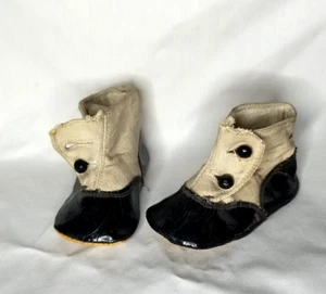 Scarpe antiche vittoriane bambino neonato con bottoni cucite a mano panno lino - Foto 1 di 10
