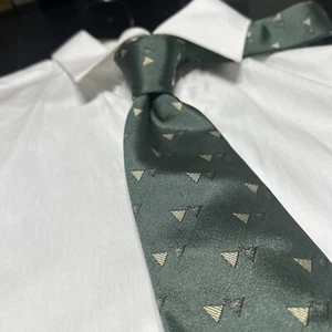 ISAIA Napoli SEVENFOLD Cotton/SilkNecktie ITALY Luxury Geometric Green EUC - Picture 1 of 9