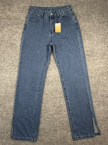 Forever 21 High Rise Straight Leg Jeans Women 26 Distressed Hem Y2K Split - Picture 1 of 8