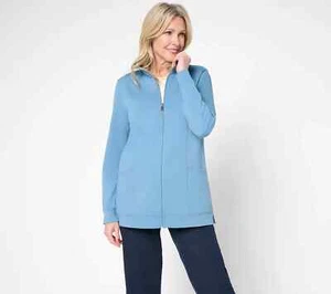 NEW Denim & Co. L EasyWear French Terry Tunic Jacket Med Denim Blue QVC 2956 - Picture 1 of 6