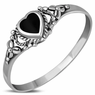 Sterling Silver 925 Ring- Ethnic Heart- Black Onyx- Multiple Sizes available - Image 1 of 3