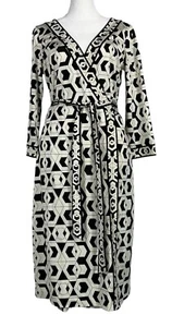 Diane Von Furstenberg Silk Jersey Wrap Dress Geometric Mod Chic Sz M DVF Luxury - Picture 1 of 23