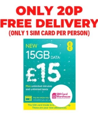 EE Sim Card Pay As You Go £10 Pack 20GB Data Unlimited SMS Mini Micro &Nano PAYG