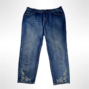 Avenue Denim Jeans 18 blau kurz Distressed Fade bestickter Saum Stretch - Bild 1 von 17