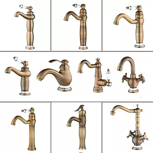 Eingriff Antik Messing Badezimmer Waschbecken Waschbecken Mixer Wasserhahn Wasserhahn Deck Halterung - Bild 1 von 47
