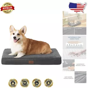 Washable Dark Grey Dog Bed - 3" Thick Orthopedic Support for Pets Up to 50 lbs - Picture 1 of 8