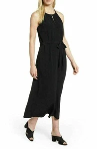 Vestido Eileen Fisher Petite M Negro Midi Halter Cerradura Sin Mangas Nuevo con Etiquetas Miss Cinturón - Imagen 1 de 9