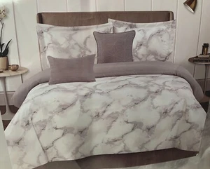 Full Queen Grey White Marble Comforter Set Shams And Pillows Pillowcase Bedding - Picture 1 of 9