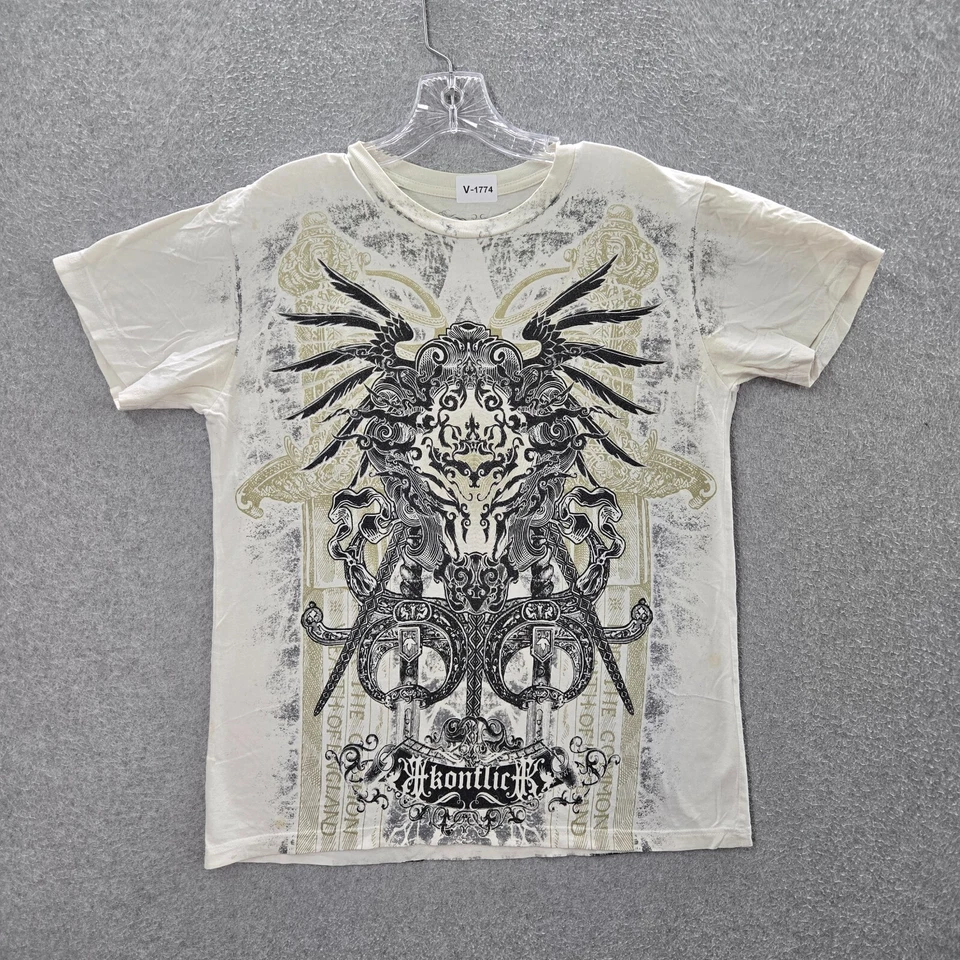 Konflic Men Shirt Medium Cream Grunge Angel Wings MMA Y2K Tee - Image 1 of 4