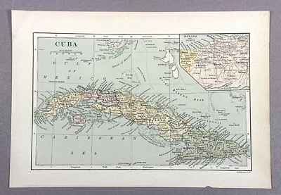 Antique Illustration Color Map of CUBA Encyclopedia 1901 - Image 1 of 4