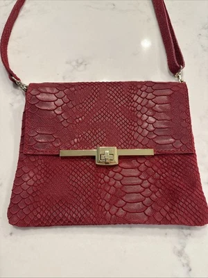 Sofia C. Satchel Purse Bag Red Leather Reptile Made In Italy, 9 x 7 x 1" - Image 1 of 4
