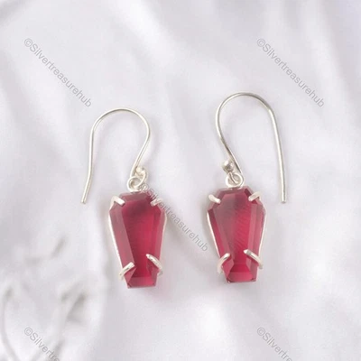Brincos de gota pendurados elegantes filha pedra turmalina rosa prata 925 - Imagem 1 de 4