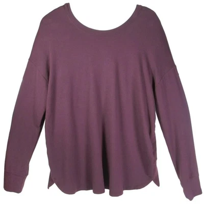 Athleta S Long Sleeve VBack Backtrack Sweatshirt Top Dark Purple Burgundy Terry - Image 1 of 4