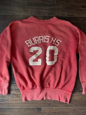 Vtg 40/50s V Front Red Burris HS Athletic Numbered Sweatshirt Jersey Faded M/L - Image 1 of 4
