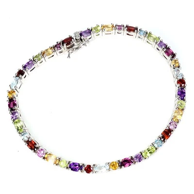 925 Sterling Silver Bracelet Oval Amethyst Citrine Garnet Peridot Gemstone 7 In - Image 1 of 4