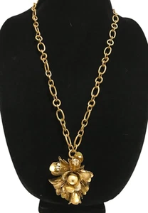 J. Crew Chunky Flower Bouquet Pendant Necklace Faux Pearl Rhinestone Long Length - Picture 1 of 3
