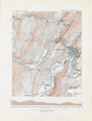 Mapa Cumberland 1908 - Maryland Pensilvania - Virginia Occidental - Ferrocarriles Foto 1 de 3