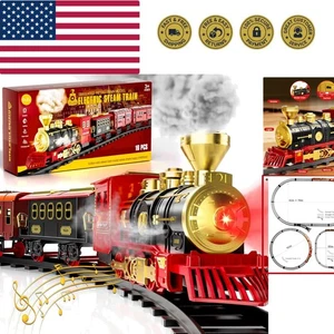 Deluxe Electric Christmas Train Set with Smoke & Sound - Perfect Kids Gift - Picture 1 of 9