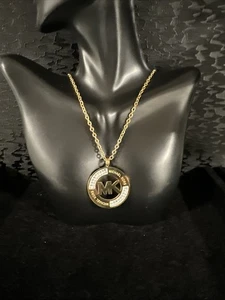 "Collar Michael Kors Oro Logo MK con Piedras Cadena 18""" - Imagen 1 de 7