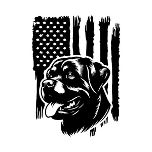 Distressed American Flag Rottweiler Dog Puppy USA Patriot Decal Sticker - Picture 1 of 3