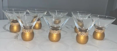 Винтажные бокалы для мартини с золотым шариковым основанием и стразами цветы набор из 8 3,5 дюйма - Изображение 1 из 4